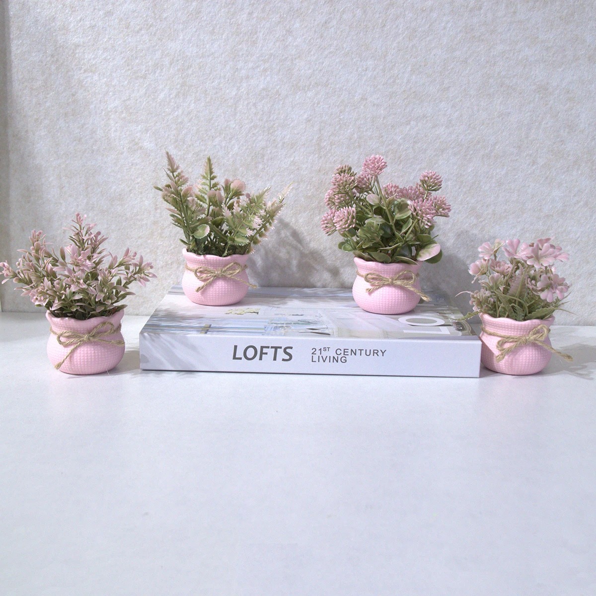 Desk Setup Plants - Mini Artificial Pink Series Flower Potted