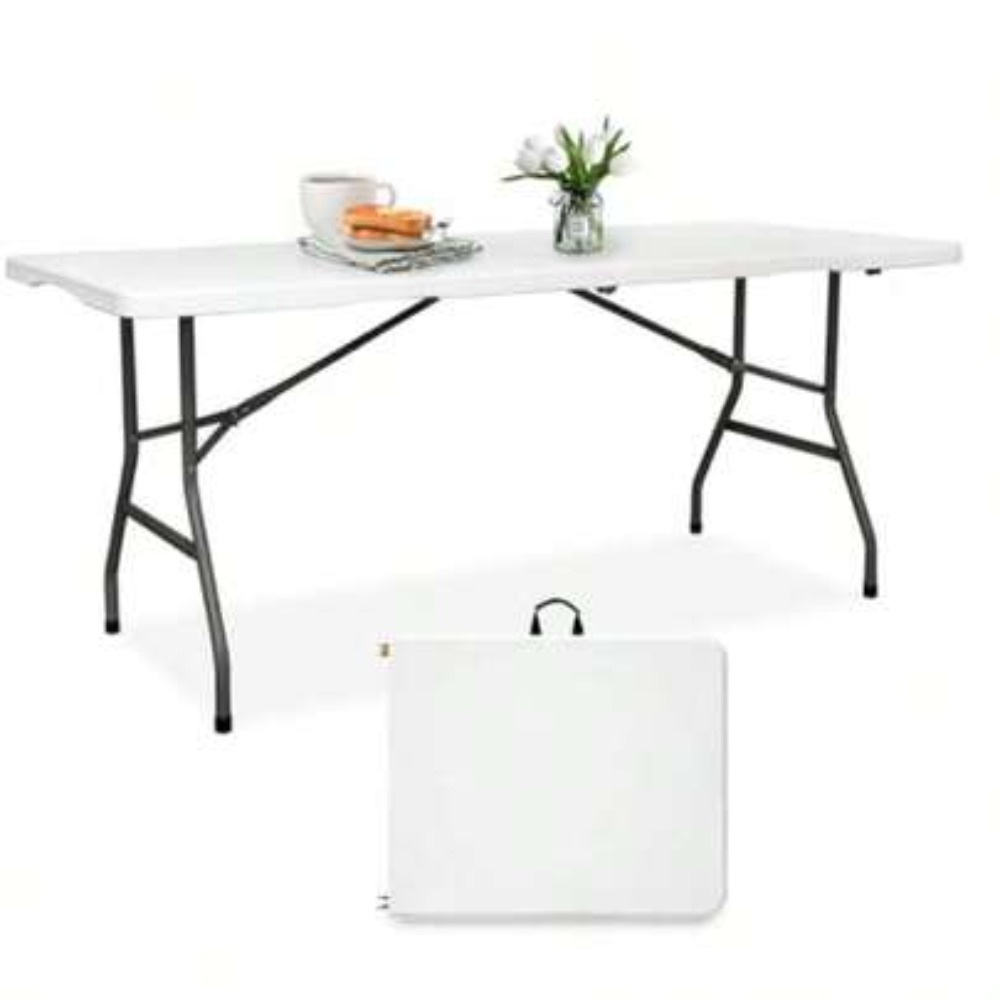Desk Setup For Work - 6FT Folding Table Heavy Duty Portable