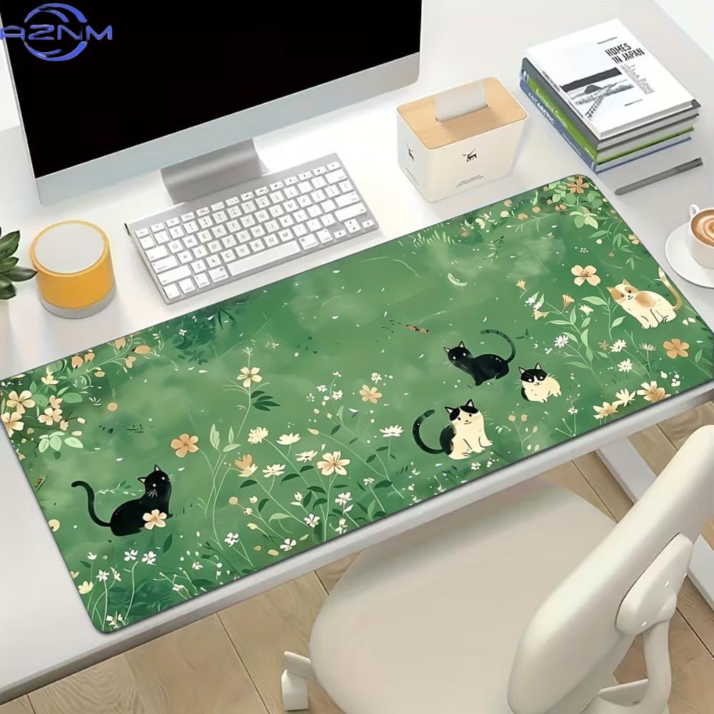 Desk Setup For Work - Floral Cat Design Large Gaming Mouse