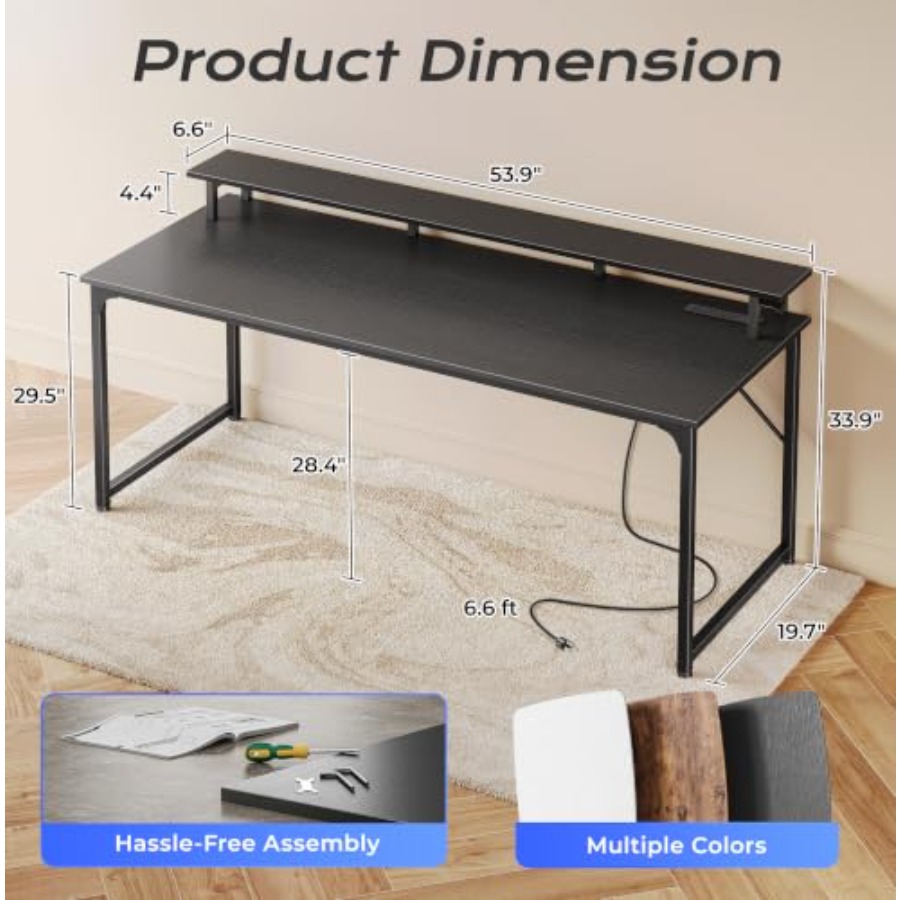 Gaming Desk with LED Lighting  - đánh giá và giá Desk Setup Black And Wood