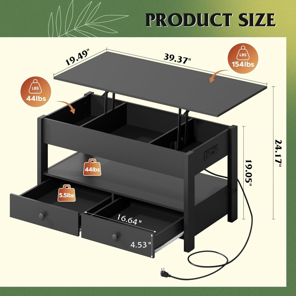 WLIVE Black Lift Top Coffee Ta - đánh giá và giá Desk Drawer Unit