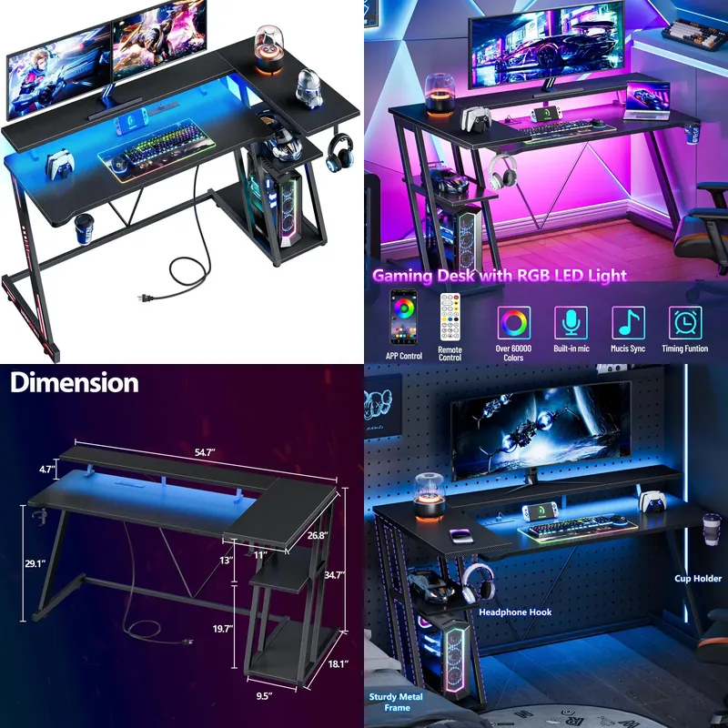 Black Carbon Fiber L Shaped Ga - đánh giá và giá Desk Setup Black And Wood