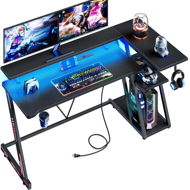 Black Carbon Fiber L Shaped Ga - đánh giá và giá Desk Setup Black And Wood