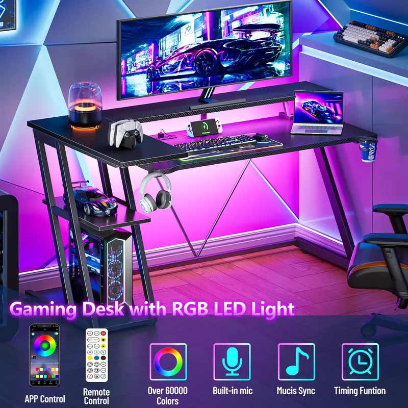 Black Carbon Fiber L Shaped Ga - đánh giá và giá Desk Setup Black And Wood