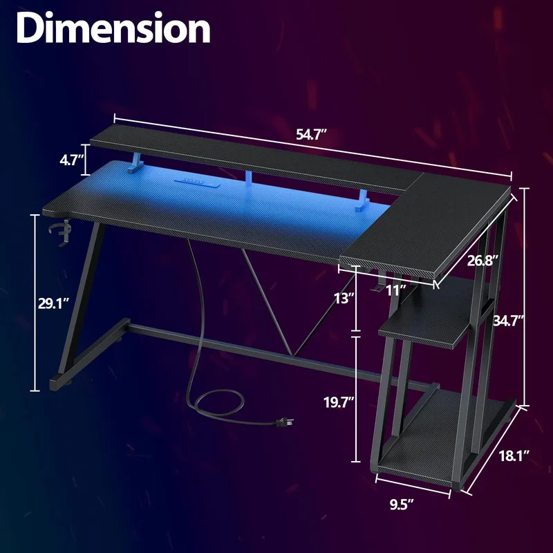 Black Carbon Fiber L Shaped Ga - đánh giá và giá Desk Setup Black And Wood