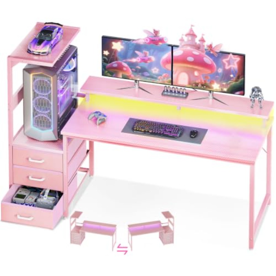 Gaming Desk W/PC Showcase Stan - đánh giá và giá Desk Setup Black And Wood