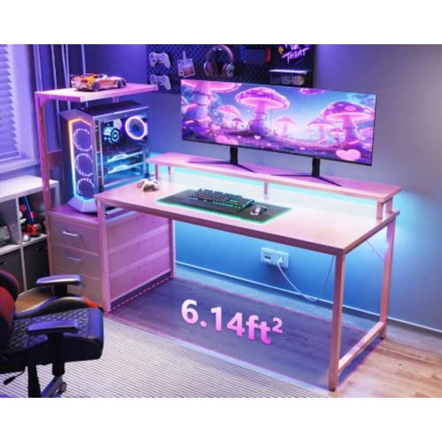 Gaming Desk W/PC Showcase Stan - đánh giá và giá Desk Setup Black And Wood